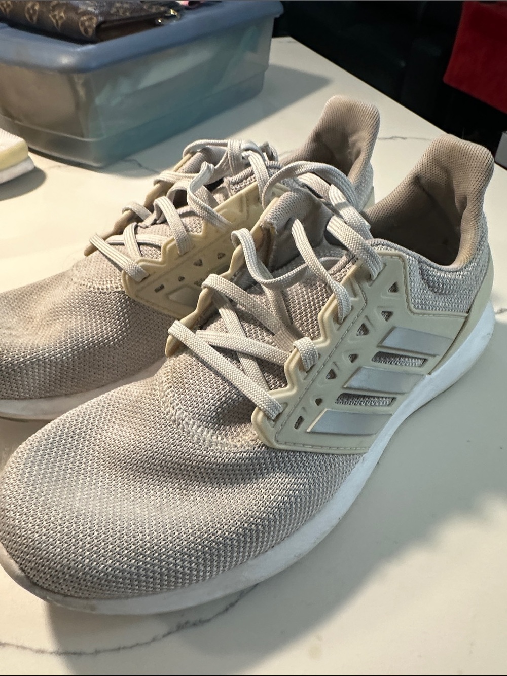 Neutral Beige Women's Knit Sneakers with Supportive Cage
